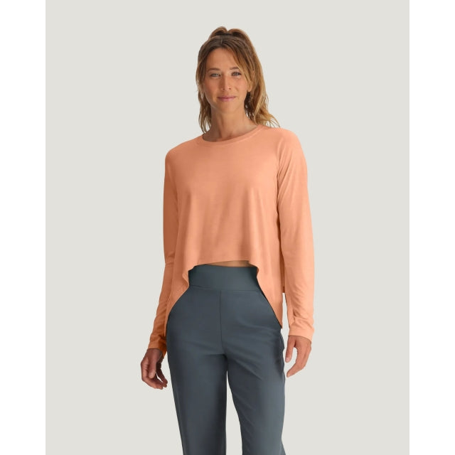 Free Fly Apparel W Bamboo Lightweight Cropped LS 662 Coral Peach