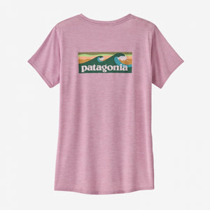 Patagonia Women's Capilene Cool Daily Graphic Shirt - Waters BTMX Boardshort Logo: Milkweed Mauve X-Dye