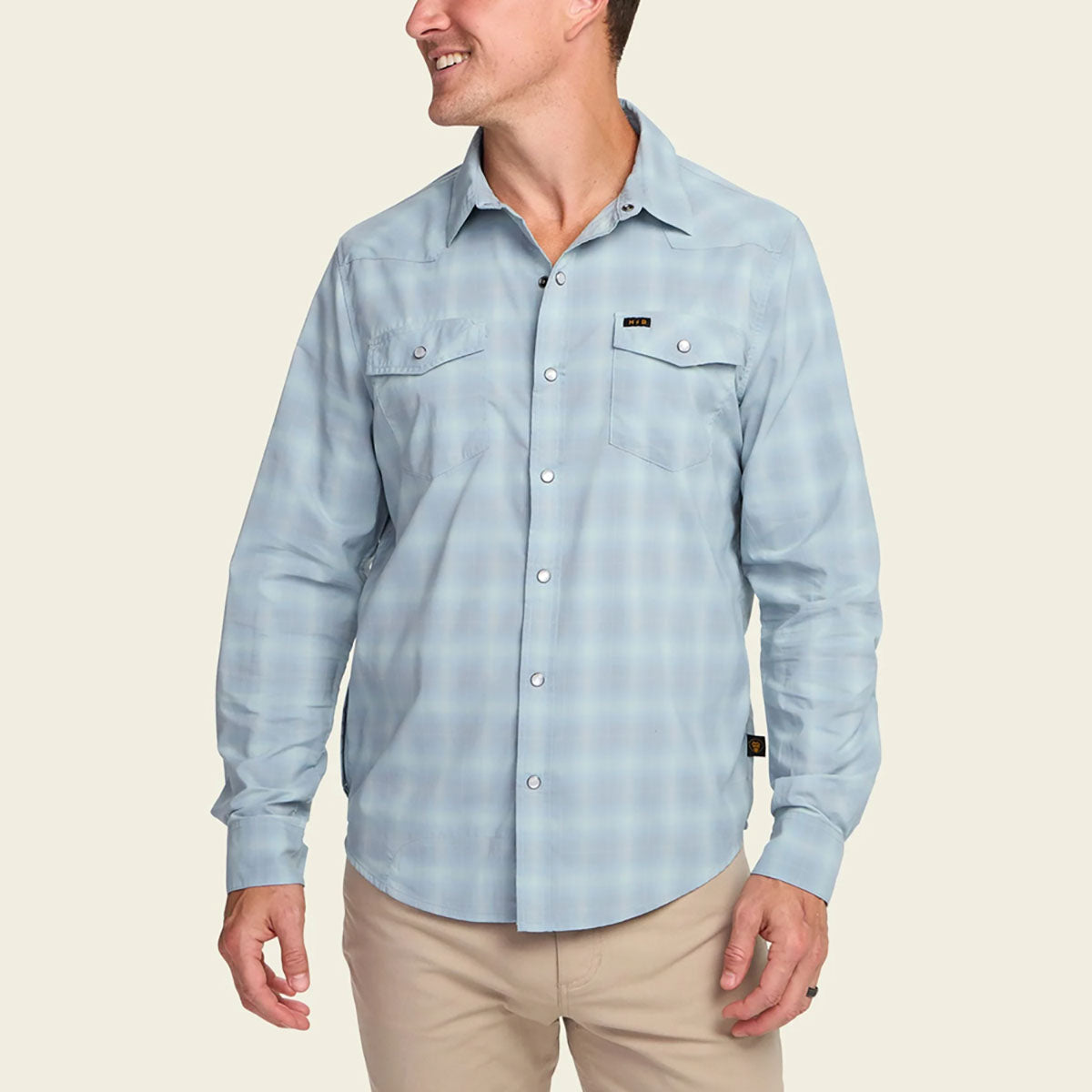 Howler Brothers Mens H Bar B Tech Longsleeve Kent Plaid : Iron Blue