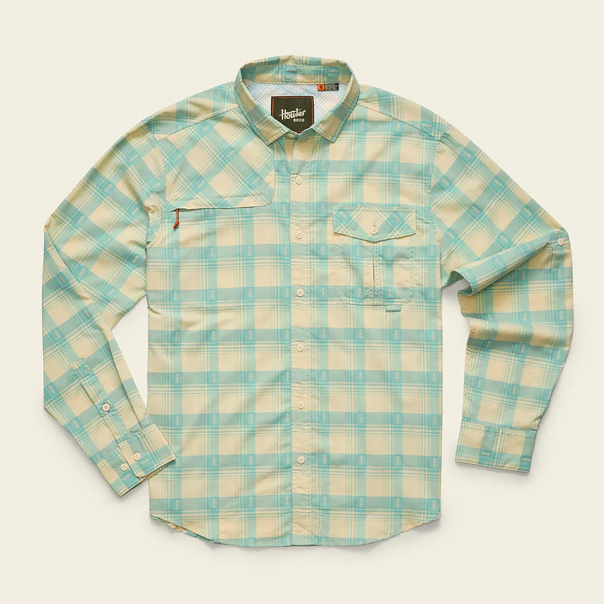 Howler Brothers Mens Matagorda Longsleeve Shirt Sheldon Dobby Plaid : Parchment