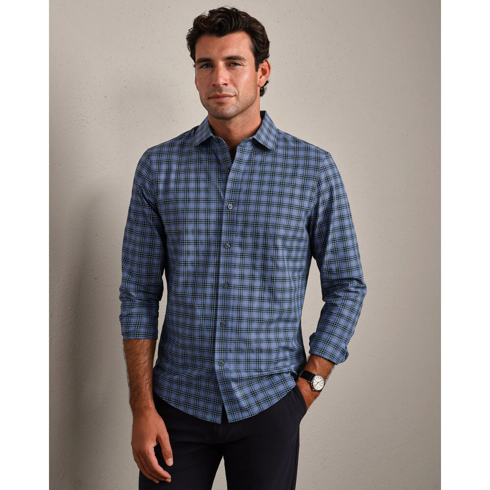 Rhone Mens State of Mind Shirt - Slim Vintage Indigo Plaid