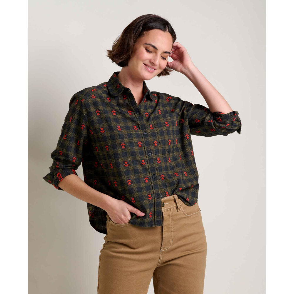 Toad&Co. Womens Re-Form Flannel Boxy Shirt Black Tulip Dobby