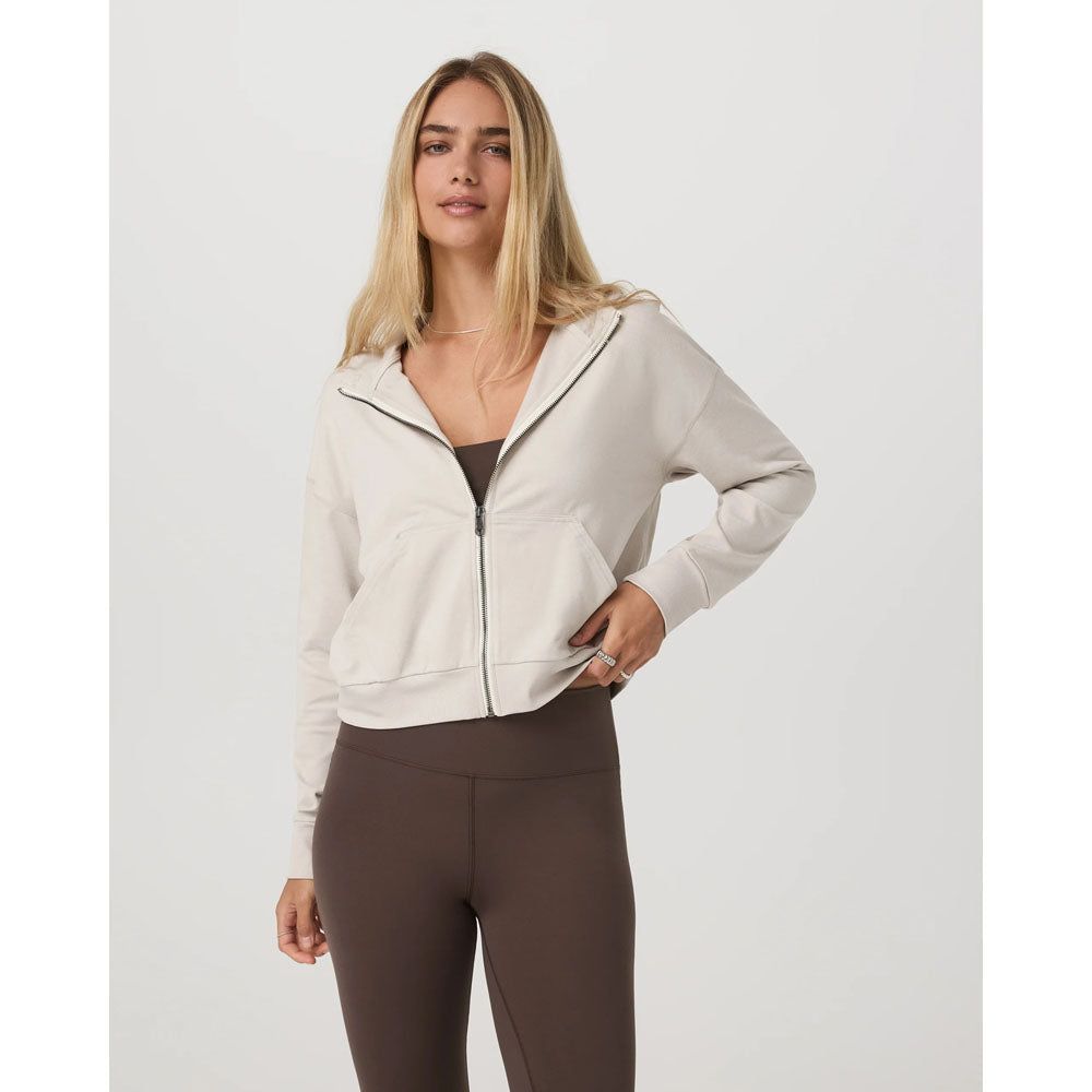 Vuori Womens Halo Modern Full Zip Hoodie Ecru Heather