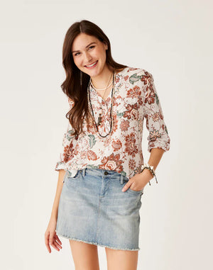 Carve Designs Womens Dylan Gauze Shirt Lagoon tripe / S