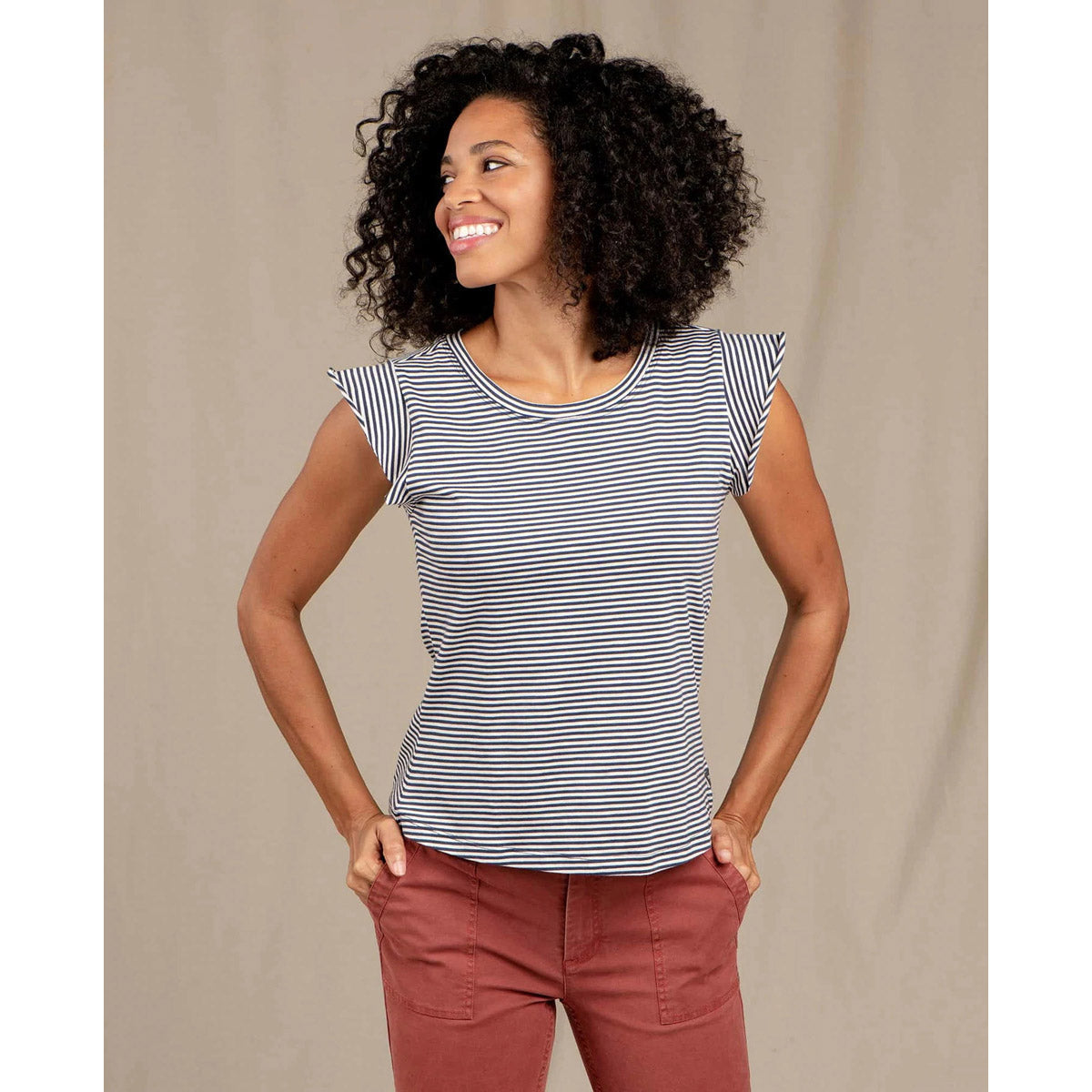 Toad&Co. Women's Rufflita II Tee True Navy Stripe