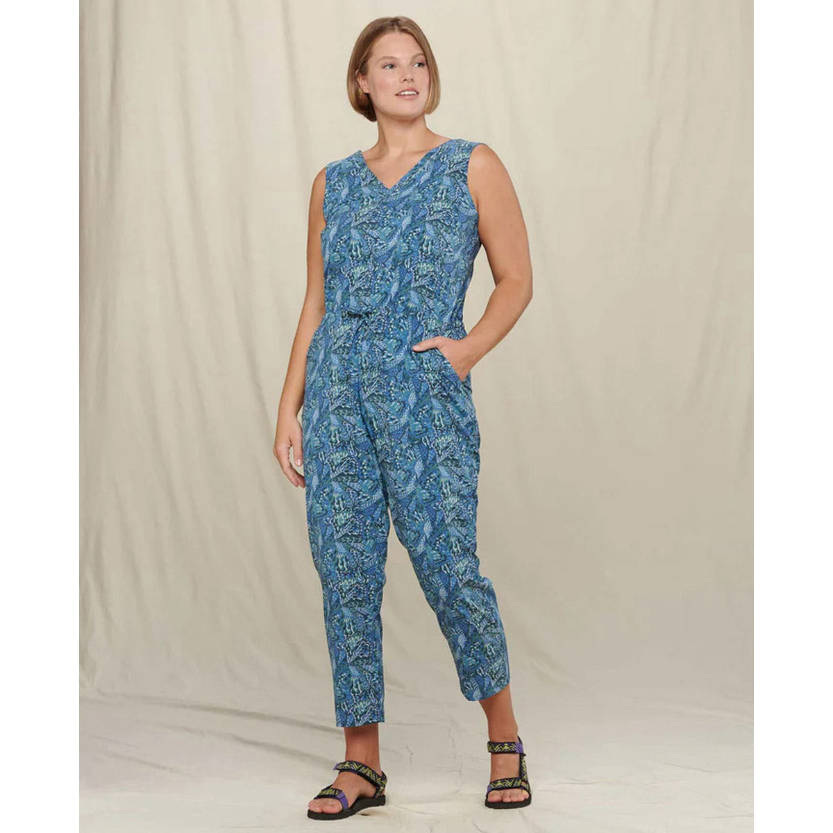 Toad&Co. Women's Sunkissed Liv Sleeveless Jumpsuit Iris Butterfly Print