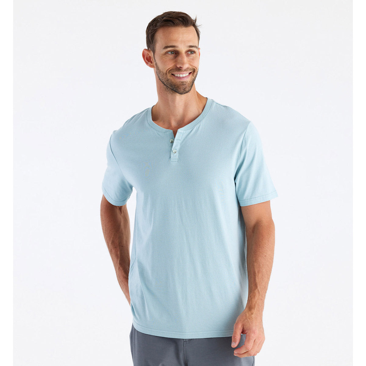 Free Fly Apparel Men's Bamboo Heritage Short Sleeve Henley Flats Blue