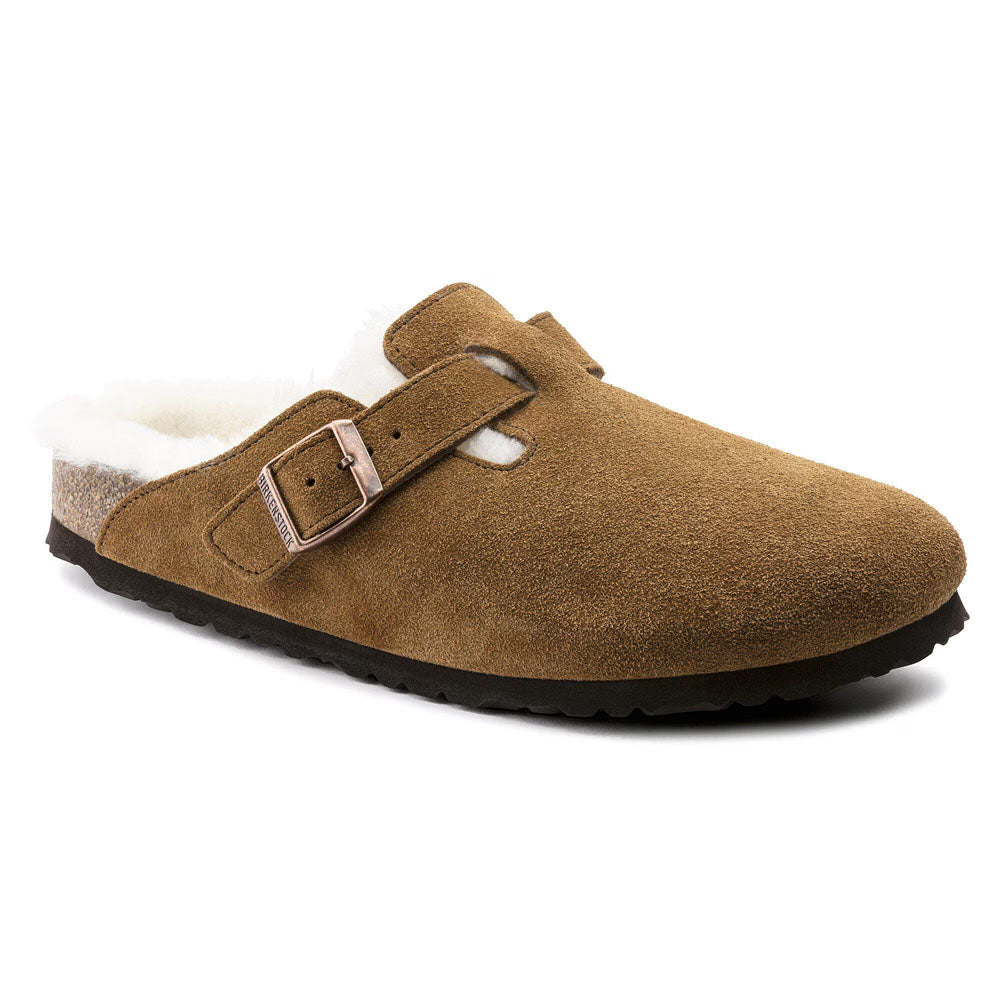 Birkenstock Boston Shearling Suede Leather - Narrow Mink Natural