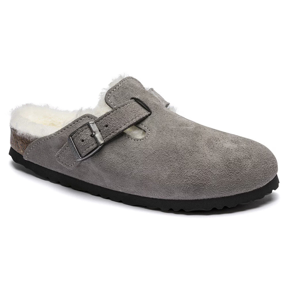 Birkenstock Boston Shearling Suede Leather - Narrow Stone Coin