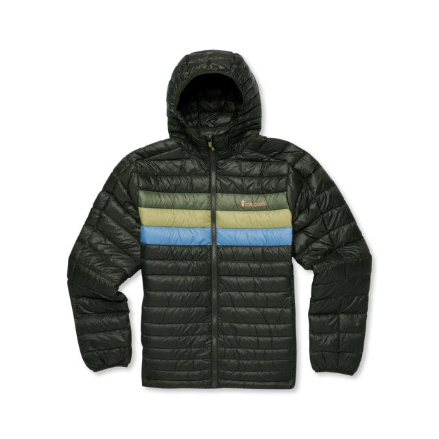 Cotopaxi Mens Fuego Hooded Down Jacket WOODS Woods Stripes
