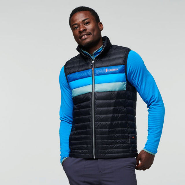 Cotopaxi Mens Fuego Down Vest BLKPAS Black & Pacific Stripes