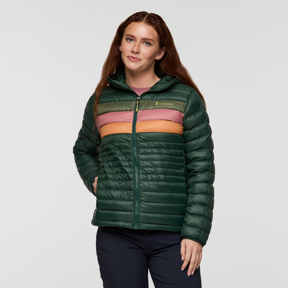 Cotopaxi Womens Fuego Hooded Down Jacket Cargo Stripes