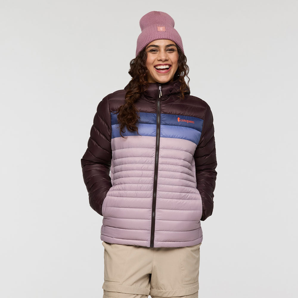 Cotopaxi Womens Fuego Hooded Down Jacket Coffee and Quartz
