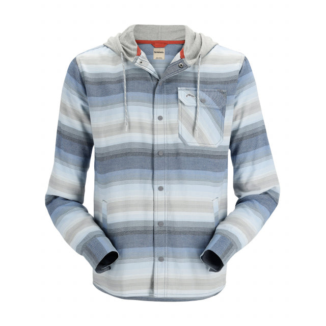 Simms Fishing Men&#39;s Santee Flannel Hoody 526 Navy/Storm/Steel Blue Stripe