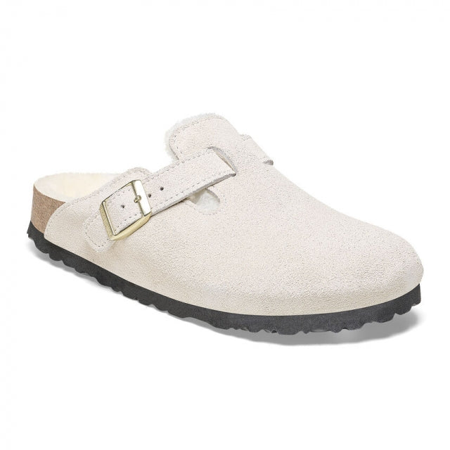 Birkenstock Boston Shearling Suede Leather Antique White/Natural