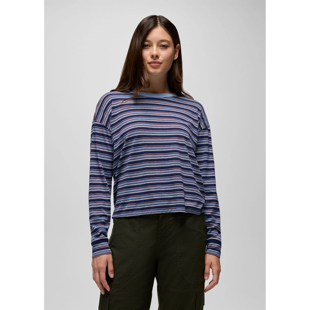 Prana Womens Cozy Up Long Sleeve Crew Capulet Blue Stripe