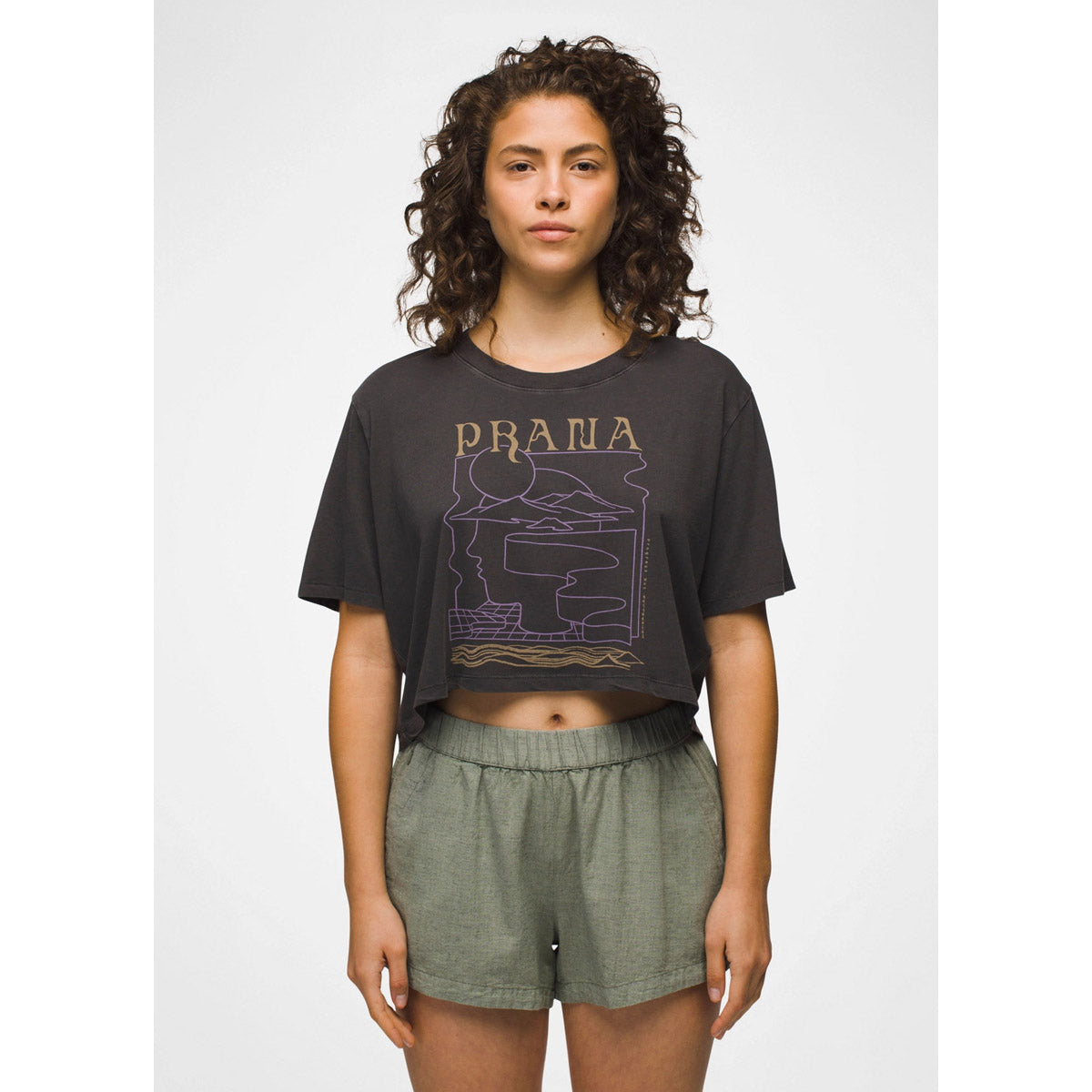 Prana Women&#39;s Everyday Vintage-Washed Graphic Crop Tee Charcoal Mindscape