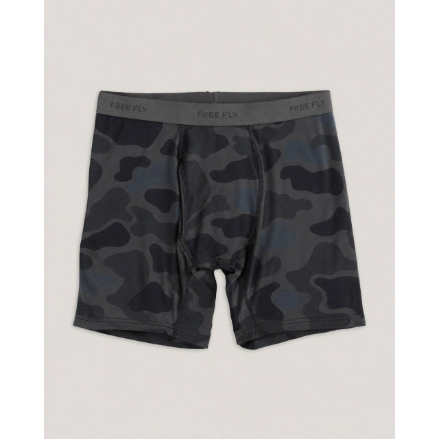 Free Fly Apparel Mens Bamboo Motion Boxer Brief P005 Vintage Camo Black