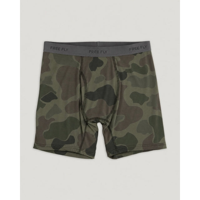 Free Fly Apparel Mens Bamboo Motion Boxer Brief P004 Vintage Camo Oil Green