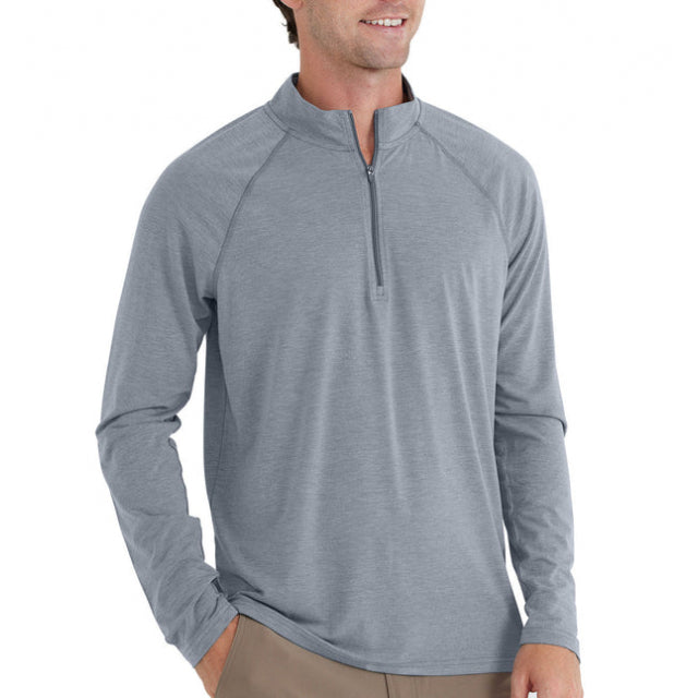 Free Fly Apparel Men&#39;s Bamboo Flex Quarter Zip 422 Heather Blue Dusk