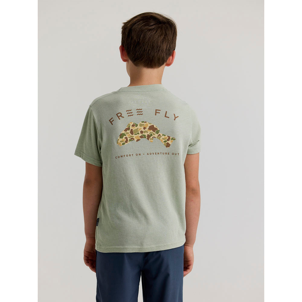 Free Fly Apparel Youth Vintage Camo Redfish Tee Heather Desert Sage