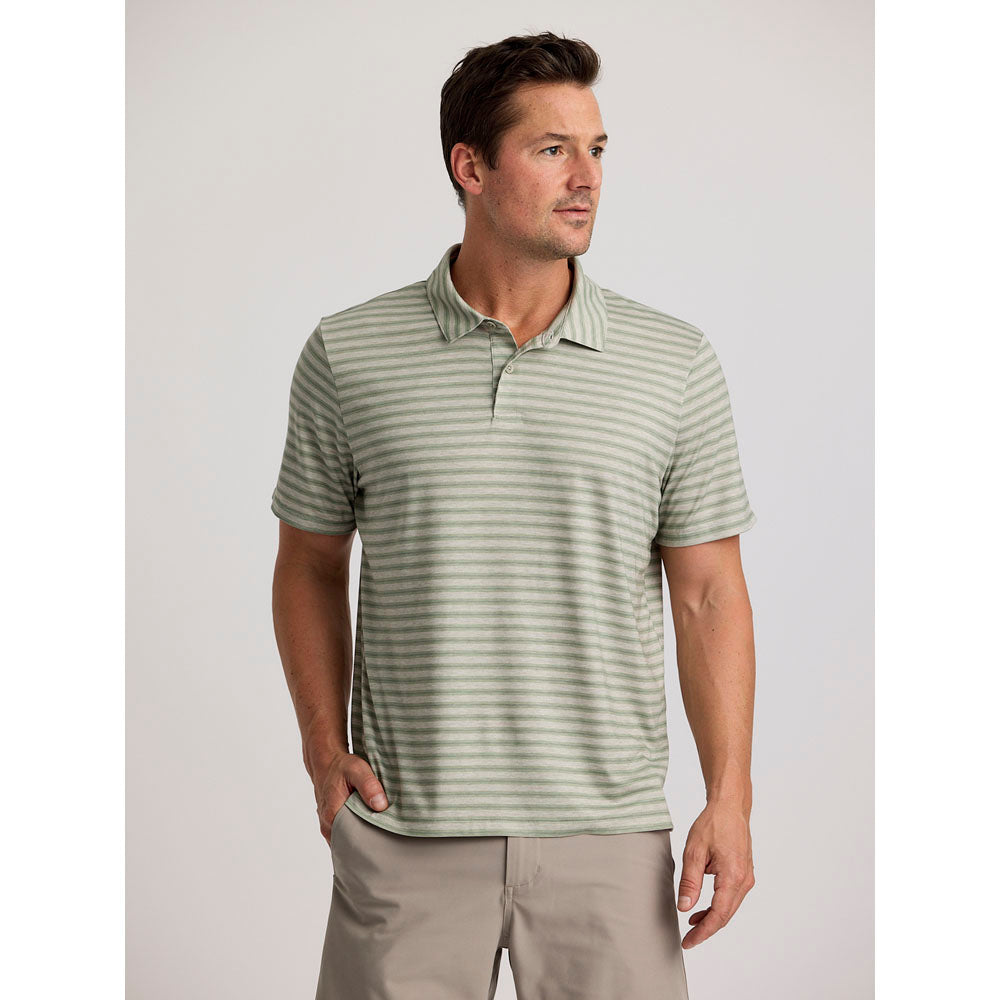 Free Fly Apparel Mens Elevate Polo Smooth Sailing Stripe - Heather Desert Sage