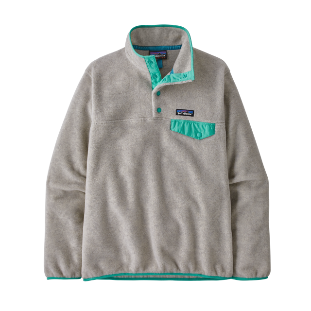 Patagonia Womens Lightweight Synchilla Snap-T Pullover Oatmeal Heather w/Fresh Teal