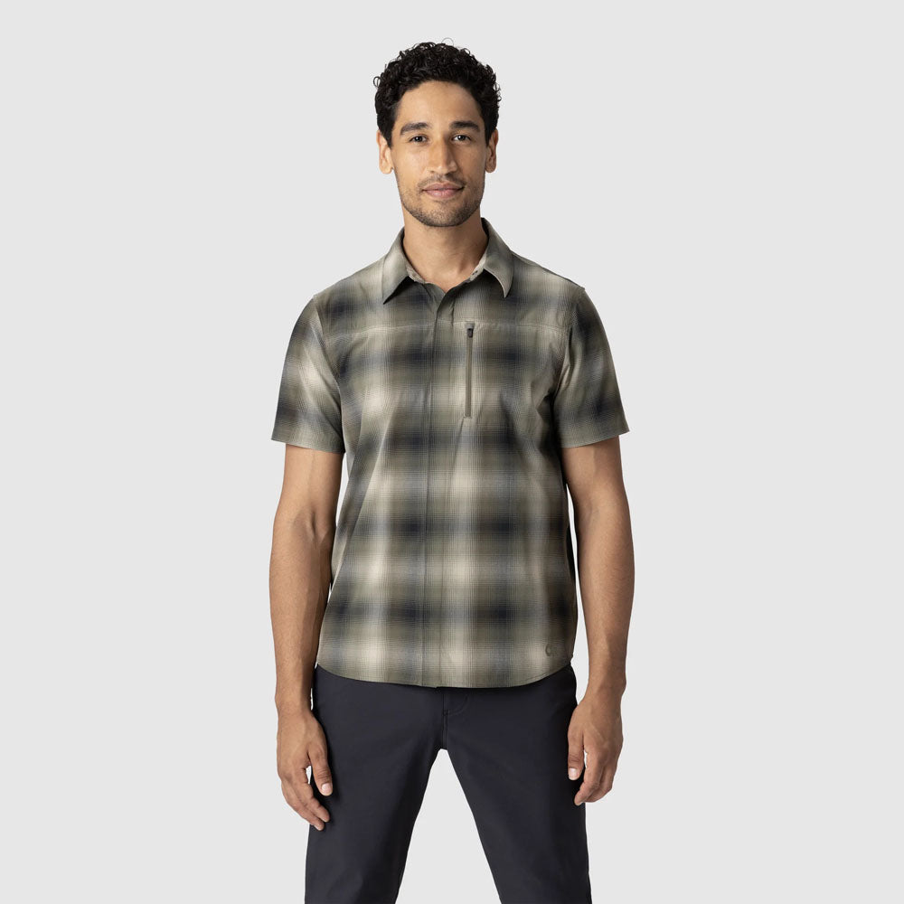 Outdoor Research Mens Astroman Short Sleeve Sun Shirt Ranger Green Plaid