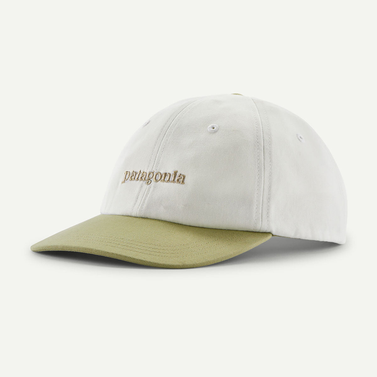 Patagonia Fitz Roy Icon Trad Cap Text Logo: Birch White w/Gumtree Green
