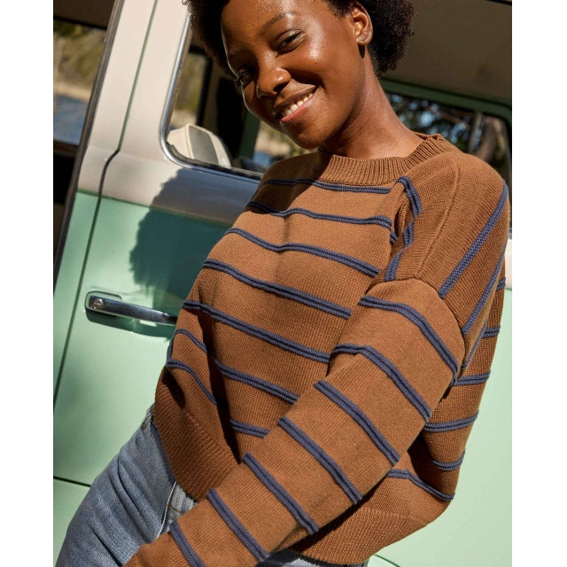 Toad&Co. Women's Bianca II Crew Sweater 228 Brown Sugar Stripe