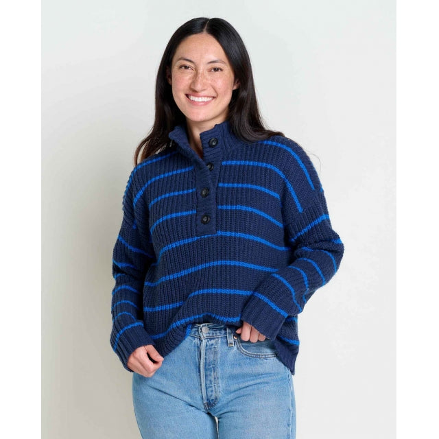 Toad&amp;Co. W Moss Point Henley Sweater 996 Nautical tripe / S