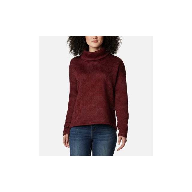 Columbia Womens Chillin Fleece Pullover 619 Marsala Red Houndstooth Print