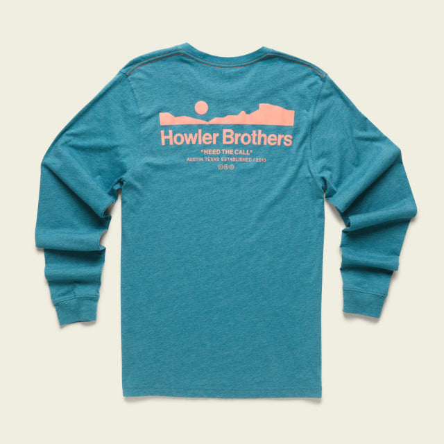 Howler Brothers Mens Select Longsleeve T-Shirt PET Howler Arroyo: Petrol Heather