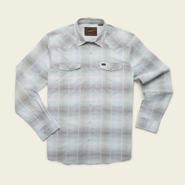 Howler Brothers Mens H Bar B Tech Longsleeve BON Hombre Plaid: Bonefish Grey