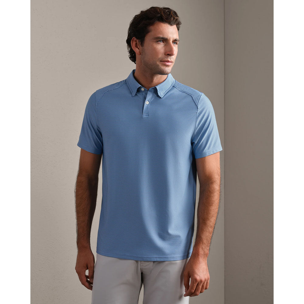 Rhone Mens Commuter Polo - Slim Arctic Blue Stripe