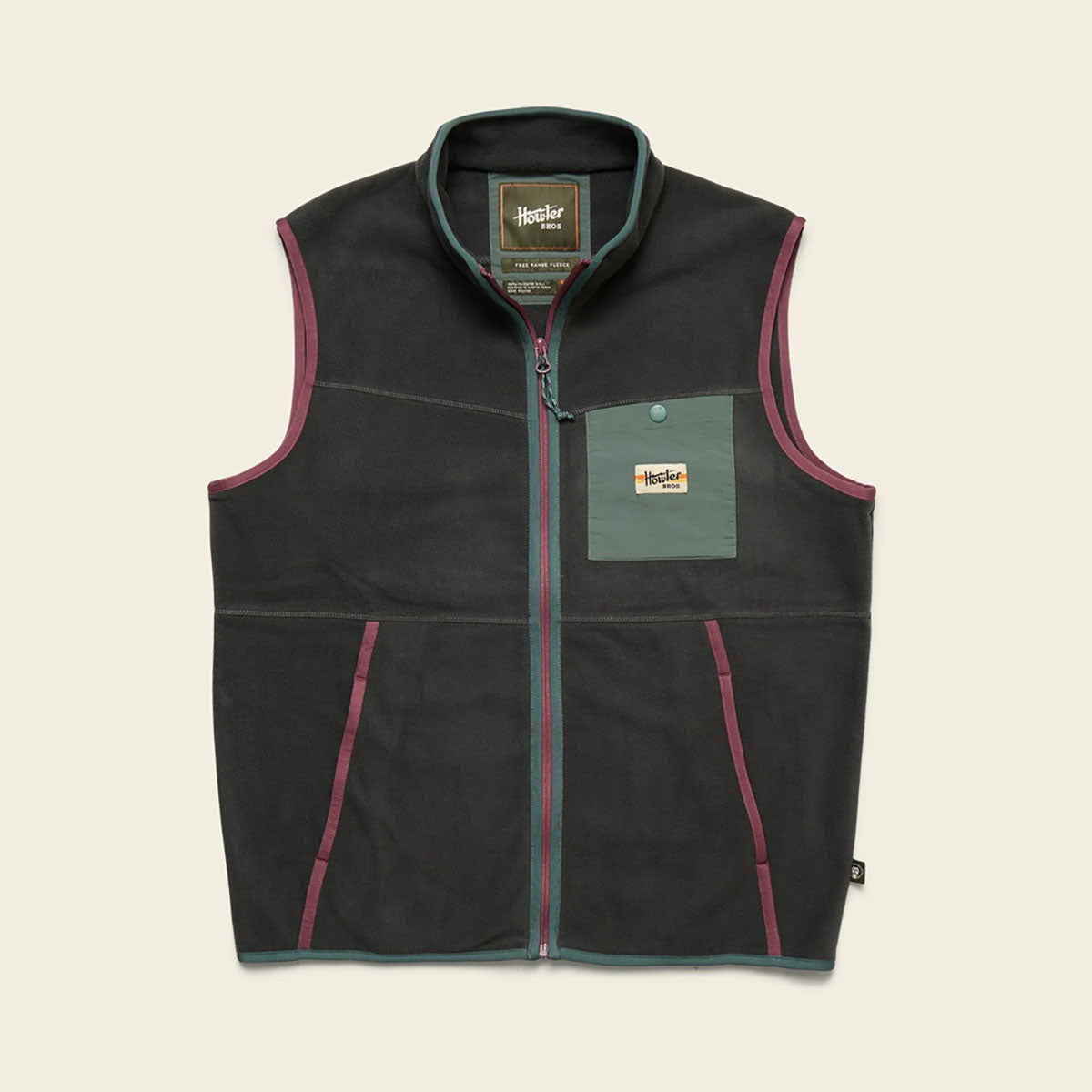 Howler Brothers Mens Free Range Fleece Vest Antique Black