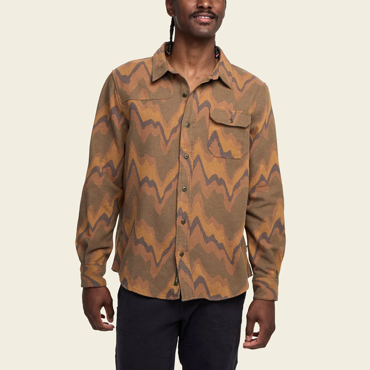 Howler Brothers Mens Harkers Flannel Shirt Sediment Jacquard : Camel