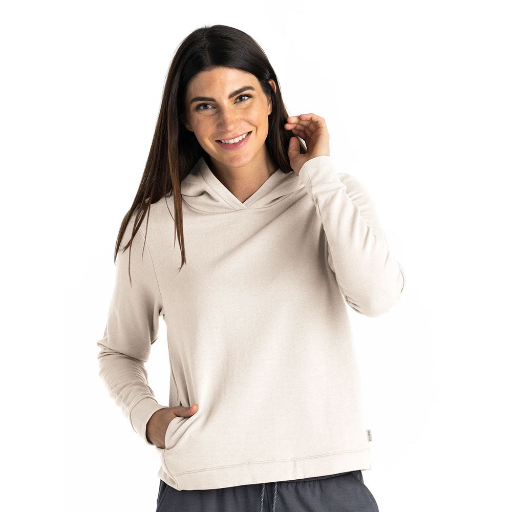 Free Fly Apparel Womens Bamboo Lightweight Fleece Cropped Hoodie Stone