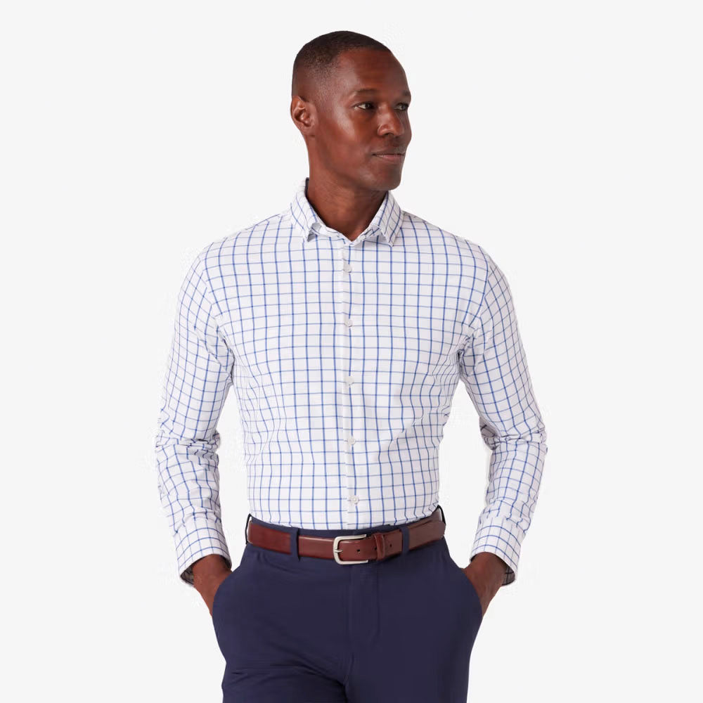 Mizzen+Main Men's Leeward Dress Shirt White Navy Windowpane