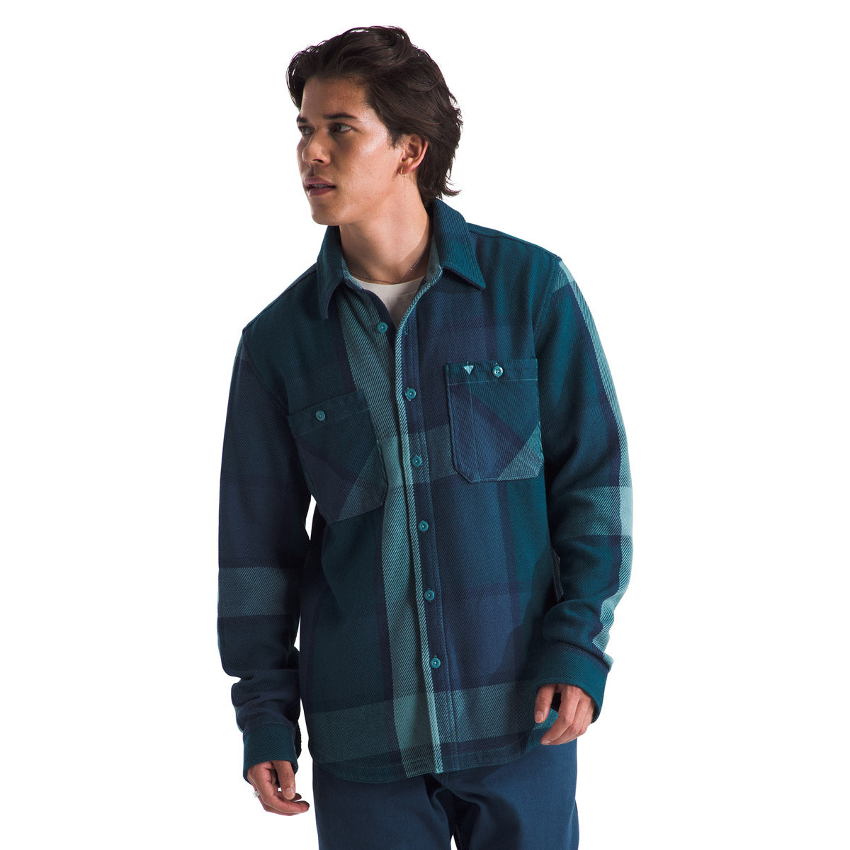 The North Face Men's Valley Twill Flannel Shirt Algae Blue Macro Plaid