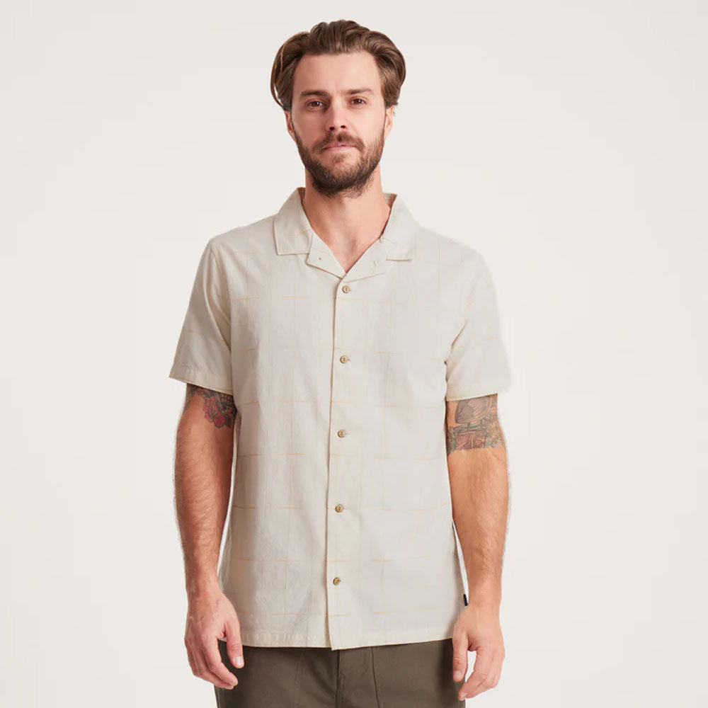 Roark Mens Gonzo Short Sleeve Button Up Shirt Bone Plaid
