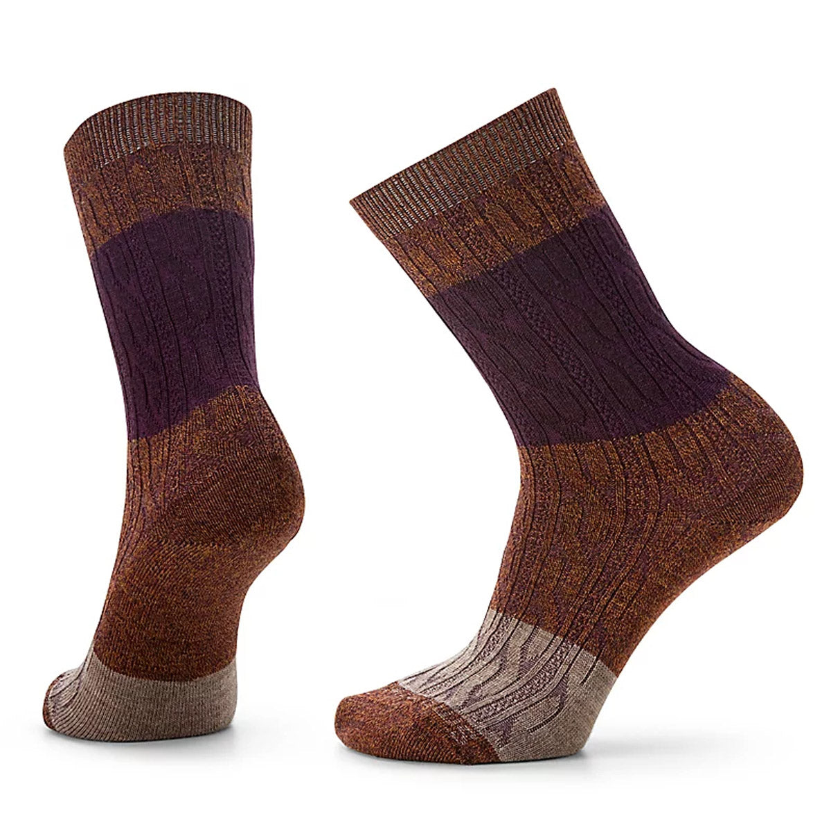 Smartwool Women&#39;s Everyday Color Block Cable Crew Socks Acorn/Bordeaux arl / M