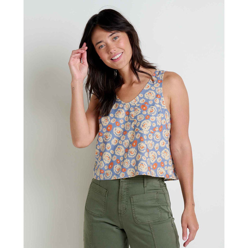 Toad&amp;Co. Womens Taj Hemp Button Back Tank II North hore Shape Print / S