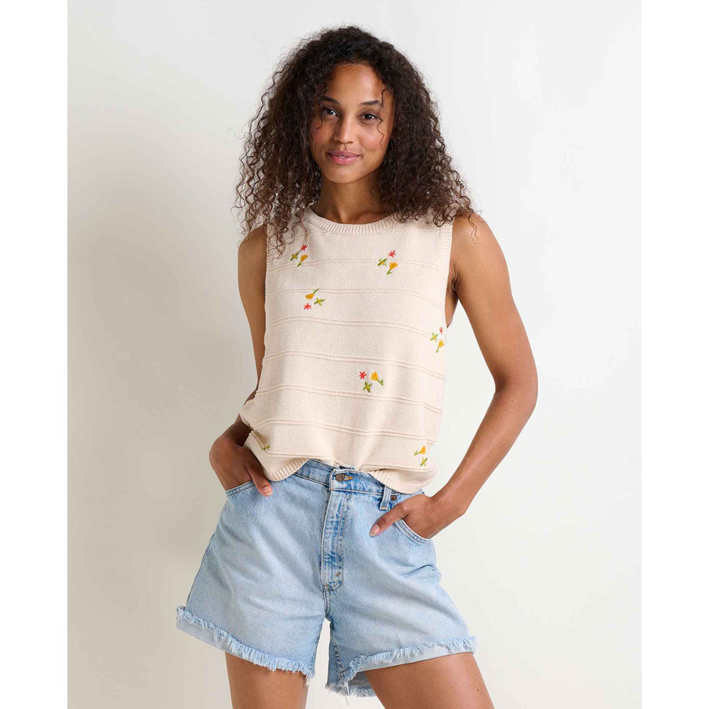 Toad&amp;Co. Womens Bianca Crew Tank Natural Embroidery