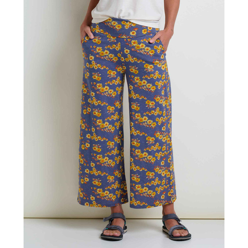 Toad&Co. Womens Chaka Wide Leg Pant Blue hadow Daisy Print / S