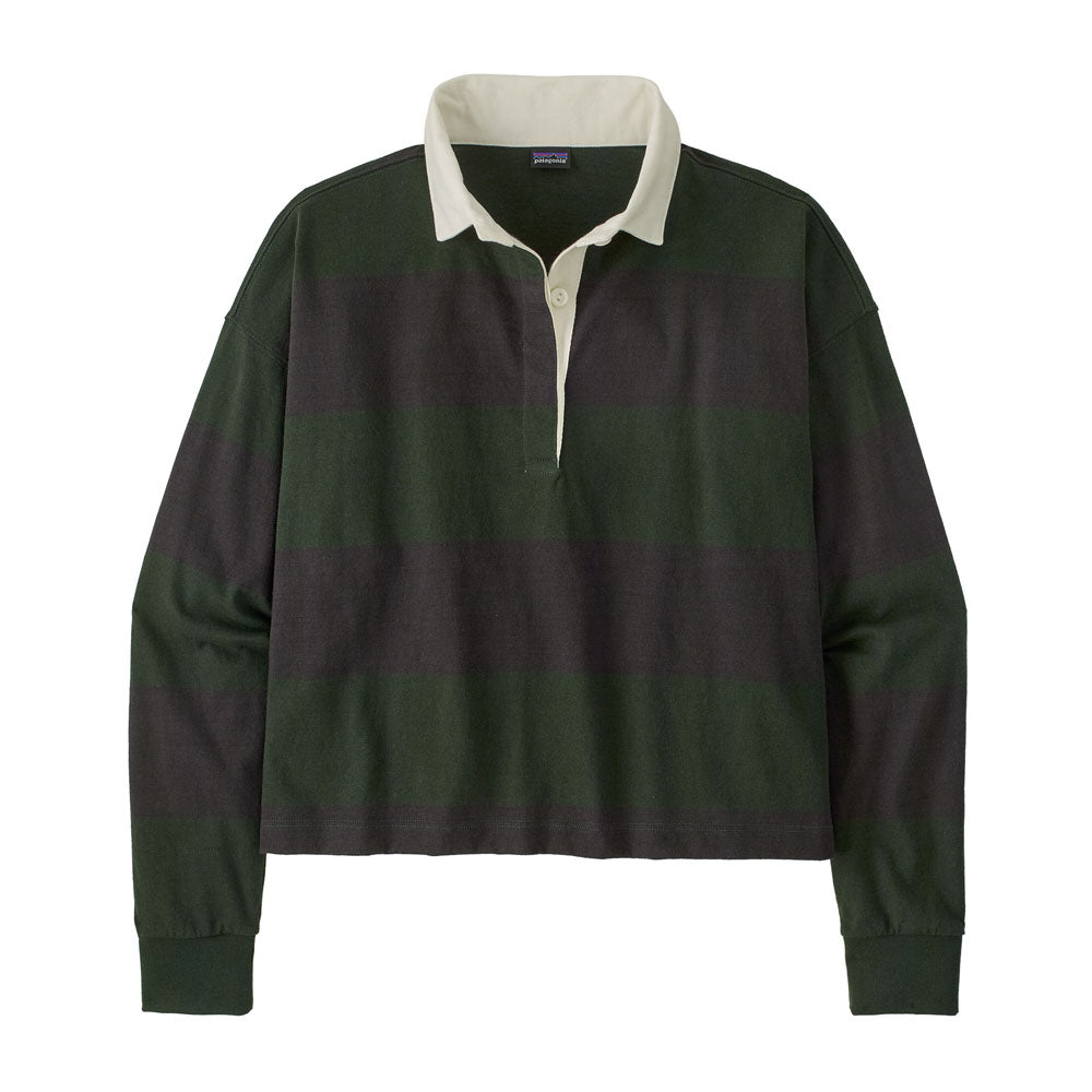 Patagonia Womens Long-Sleeved Rugby Shirt Wide tripe: Old Growth Green / S