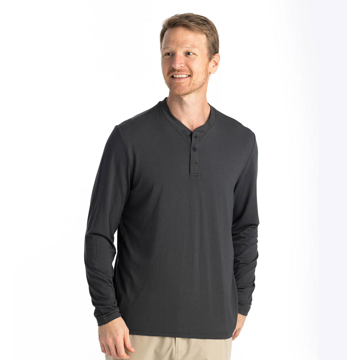 Free Fly Apparel Men's Bamboo Flex Long Sleeve Henley Black and / S