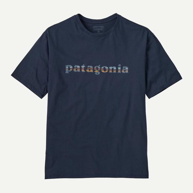 Patagonia Mens Short-Sleeved 73 Text Logo Organic T-Shirt New Navy