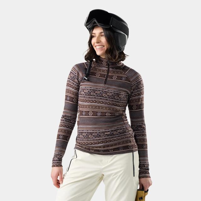 Smartwool Womens Classic Thermal Merino Base Layer 1/4 Zip R35 Mocha Fair Isle Fun