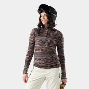 Smartwool Womens Classic Thermal Merino Base Layer 1/4 Zip R35 Mocha Fair Isle Fun
